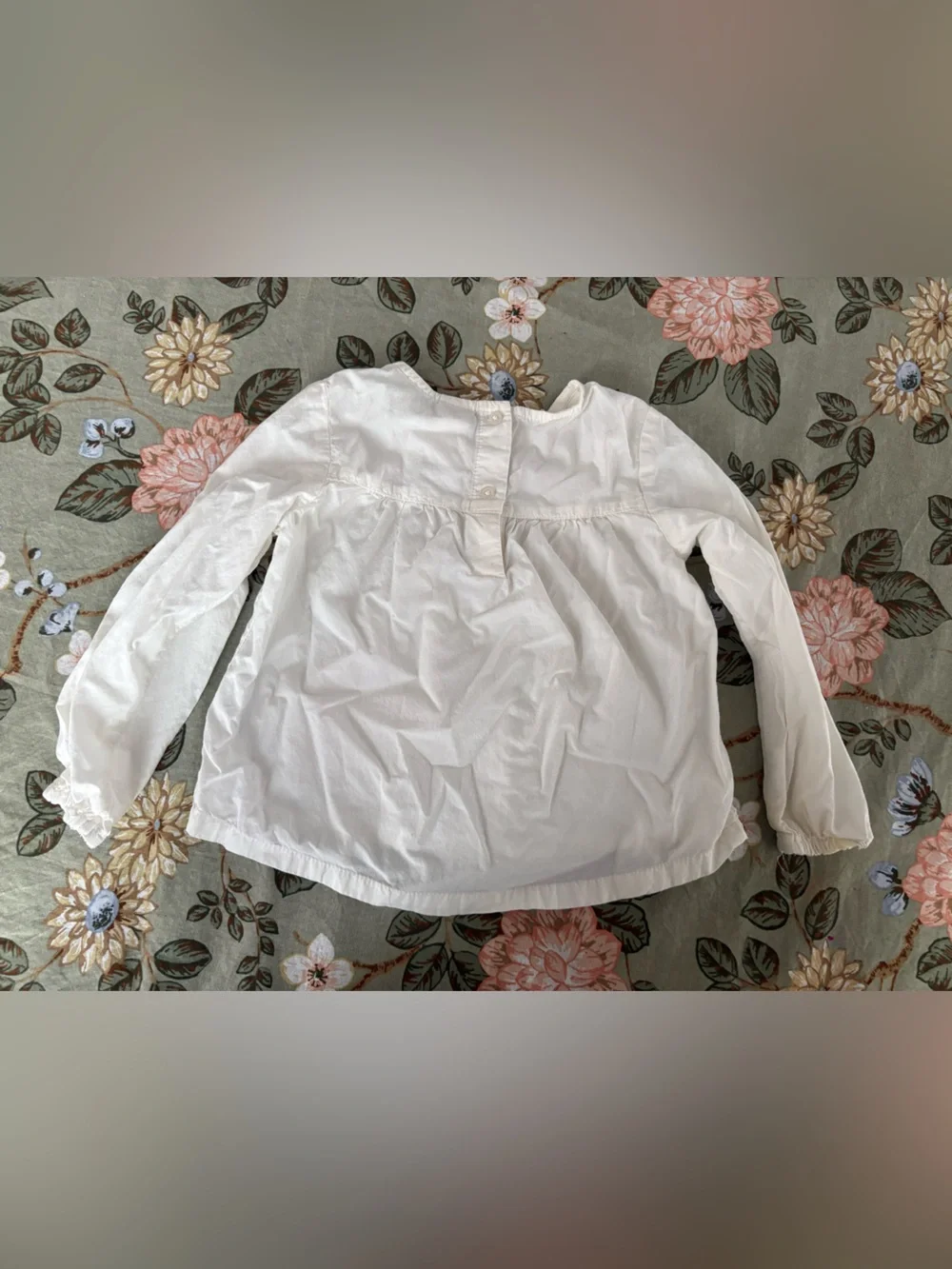 OshKosh B'gosh White Long-Sleeve Blouse with Pink & Blue Floral Embroidery
